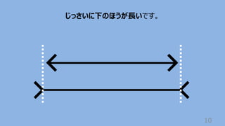10
じっさいに下のほうが⻑いです。
 