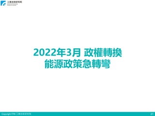 Copyright ITRI 工業技術研究院 21
2022年3月 政權轉換
能源政策急轉彎
 