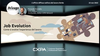 Pasquale Borriello @pazborriello → www.cxpa.it
Job Evolution
Come si evolve l’esperienza del lavoro
L’uﬃcio diﬀuso nell’er...