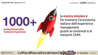 Pasquale Borriello @pazborriello → www.cxpa.it
la nostra mission è
far evolvere l’ecosistema
italiano dell'experience
mana...