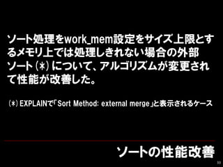 `Ȥܸ
33
`ȄIwork_memO򥵥ޤȤ
ϤǤτIʤϤⲿ
`(*)ˤĤơ르ꥺब
ܤƤ
(*)EXPLAINǡSort Method: external 𡹤ȱʾ륱`
 