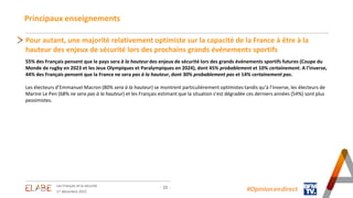 Principaux enseignements
Pour autant, une majorité relativement optimiste sur la capacité de la France à être à la
hauteur...