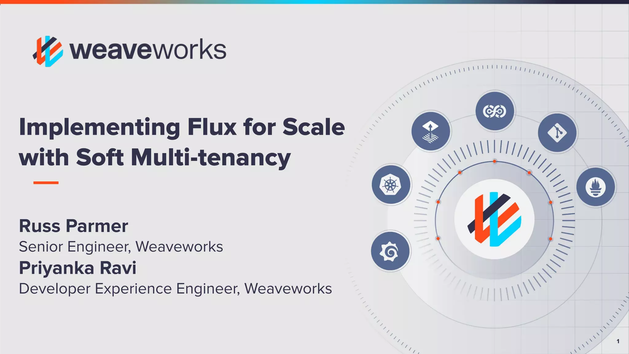 1 1 Implementing Flux for Scale with Soft Multi-tenancy Russ Parmer Senior Engineer, Weaveworks Priyanka Ravi Developer Experience Engineer, Weaveworks 