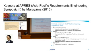 Keynote at APRES (Asia-Pacific Requirements Engineering
Symposium) by Maruyama (2016)
 
