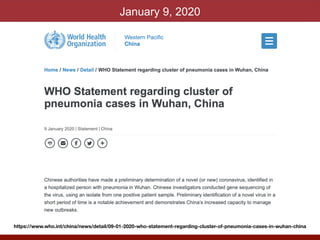 January 9, 2020
https://www.who.int/china/news/detail/09-01-2020-who-statement-regarding-cluster-of-pneumonia-cases-in-wuhan-china
 