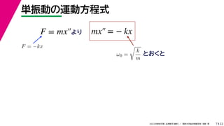 22
2022ѧ ѧ  vѧtѧ ǳҰ 
gӤ\ӷʽ
7
F = ?kx

0 =

k
m
Ȥ
F = mx mx = ? kx
 
