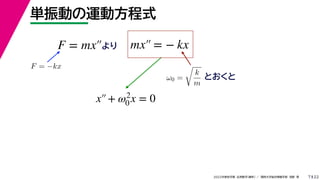22
2022ѧ ѧ  vѧtѧ ǳҰ 
gӤ\ӷʽ
7
F = ?kx

0 =

k
m
Ȥ
F = mx mx = ? kx
x+ 2
0 x = 0
 