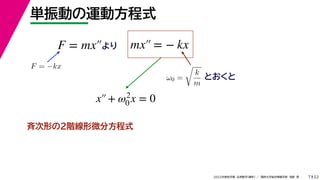 22
2022ѧ ѧ  vѧtѧ ǳҰ 
gӤ\ӷʽ
7
F = ?kx

0 =

k
m
Ȥ
ŴΤΣA΢ַʽ
F = mx mx = ? kx
x+ 2
0 x = 0
 