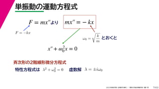 22
2022ѧ ѧ  vѧtѧ ǳҰ 
gӤ\ӷʽ
7
F = ?kx

0 =

k
m
Ȥ
ŴΤΣA΢ַʽ
Էʽ 2 + 2
0 = 0   = i0
F = mx mx = ? kx
x+ 2
0 x = 0
 