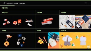 9 교통브랜드의굿즈화사례
제품라인업
항공기모형 스포츠용품
여행용품 일상용품
모바일용품
키즈유니폼
| 제주항공제이샵 브랜딩조사
 