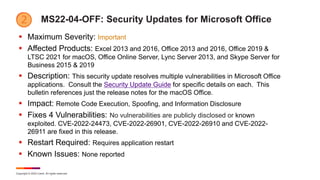 Copyright © 2022 Ivanti. All rights reserved.
MS22-04-OFF: Security Updates for Microsoft Office
 Maximum Severity: Impor...