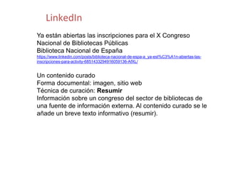 LinkedIn
Ya están abiertas las inscripciones para el X Congreso
Nacional de Bibliotecas Públicas
Biblioteca Nacional de Es...