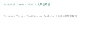 Personal Career Plan 个人职业规划
Personal Target Position or Ranking 个人目标岗位或级别
 