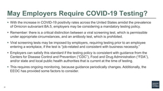 27
May Employers Require COVID-19 Testing?
 With the increase in COVID-19 positivity rates across the United States amids...