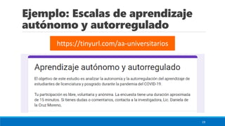 Ejemplo: Escalas de aprendizaje
autónomo y autorregulado
19
https://tinyurl.com/aa-universitarios
 