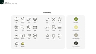 브랜드 가이드라인_아이콘 스타일
채팅 친구목록 수정 확인 취소 설정 logo_basic
뒤로가기 나가기 서랍
즐겨찾기 삭제 공유
좋아요
예약하기 검색 위치정보 결제
마이페이지 일정관리 기록 포인트
알림 알림확인
그래픽 작업
01
07
Iconography
logo_variation1
logo_variation2
logo_variation3
P
 
