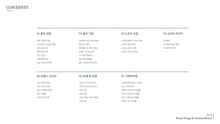 01 골프 산업
05 트렌드 리서치
02 골프 기업
골프레슨 프로그램 브랜드
골프존 브랜드
골프웨어 및 장비 브랜드
브랜드 포지셔닝 맵
스크린존 현장조사
골프 관련 플랫폼
골프 기업조사 인사이트
골프 산업의 흐름
스크린골프 산업의 흐름
국내 골프시장
해외 골프시장
PEST 분석
이해관계자 맵
골프 산업 인사이트
03 스포츠 산업
디지털 전환과 스포츠 산업
스포츠 산업 트렌드
스포츠 산업의 미래
스포츠 산업 인사이트
04 소비자 리서치
MZ세대
MZ세대의 놀이 문화
소비자 인사이트
2022 문화 트렌드
2022 소비 트렌드
2022 마케팅 트렌드
골프 마케팅
트렌드 인사이트
06 주제 및 컨셉
어피니티 다이어그램
아이디어 관련 추가조사
마인드맵
컨셉 선정
컨셉 키워드 이미지 맵핑
주제 선정
07 그래픽작업
네이밍선정 및 로고 스케치
로고 가이드라인
캐릭터 스케치 및 작업물
UIUX 스케치 및 작업물
공간 스케치 및 작업물
브랜드 굿즈 완성물
­ ‰ Œ


 
