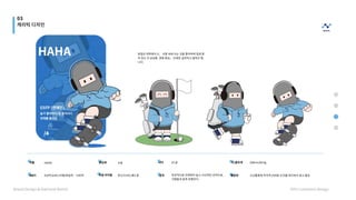 03
캐리턱 디자인
Brand Design & National Brand HYU Communi Design
이름 생김새 나이 키/몸무게
행동력
성격
MBTI 착용 아이템

HAHA 수달
후드티셔츠,헤드폰
23 살 189cm/60 kg
ESFP(슈퍼스타형)독립적 · 낙천적 천성적으로 친화력이 높고 사교적인 성격으로,
사람들과 쉽게 친해진다.
사교활동에 적극적,어려운 도전을 마다하지 않고 즐김
본업은 대학생이고， 사람 속에 사는 것을 좋아하며 집에 혼
자 있는 건 심심함. 경험 중심， 인생은 실전하고 말하곤 합
니다.
 