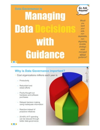 Data Governance is
© Copyright 2022 by Peter Aiken Slide # 21
https://anythingawesome.com
Managing
Data Decisions
with
Gui...