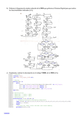 vasanza
b) Elaborar el diagrama de estados reducido de la MSS que gobierna el Sistema Digital para que realice
las funcion...