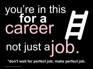 MACQUARIE SCHOOL OF SOCIAL SCIENCES
you’re in this
job.
*don’t wait for perfect job; make perfect job.
not just a
for a
career
 