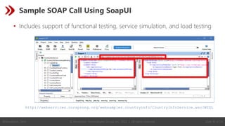 © Revelation Technologies Group, Inc. 2022 | All rights reserved. Slide 10 of 54
@Revelation_Tech
Sample SOAP Call Using SoapUI
• Includes support of functional testing, service simulation, and load testing
http://webservices.oorsprong.org/websamples.countryinfo/CountryInfoService.wso?WSDL
 