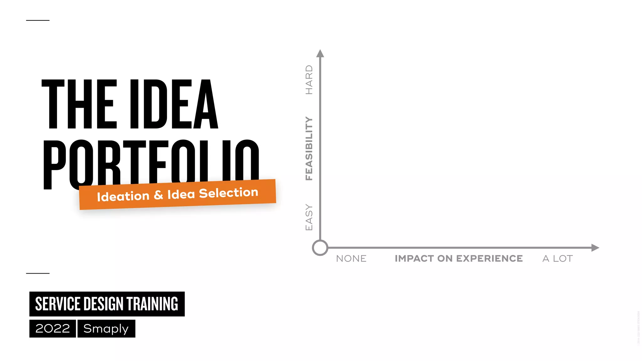 ©
2014–2021
MARC
STICKDORN
SERVICEDESIGNTRAINING
2022 Smaply
THEIDEA
 
PORTFOLIO
Ideation & Idea Selection
FEASIBILITY
IMPACT ON EXPERIENCE
HARD
EASY
NONE A LOT
 