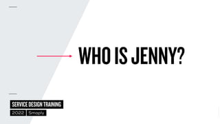 ©
2014–2021
MARC
STICKDORN
SERVICEDESIGNTRAINING
2022 Smaply
WHOISJENNY?
 