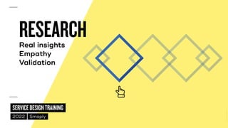 ©
2014–2021
MARC
STICKDORN
SERVICEDESIGNTRAINING
2022 Smaply
RESEARCH


Real insights
 
Empathy
 
Validation
 