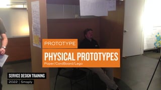 ©
2014–2021
MARC
STICKDORN
SERVICEDESIGNTRAINING
2022 Smaply
PROTOTYPE
PHYSICALPROTOTYPES


Paper/CardBoard/Lego
 