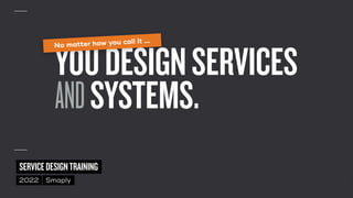 ©
2014–2021
MARC
STICKDORN
SERVICEDESIGNTRAINING
2022 Smaply
YOUDESIGNSERVICES
 
ANDSYSTEMS.
No matter how you call it …
 
