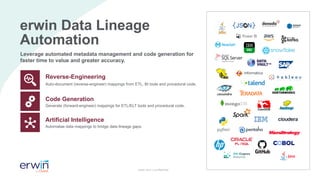 erwin.com | confidential
erwin Data Lineage
Automation
Leverage automated metadata management and code generation for
fast...