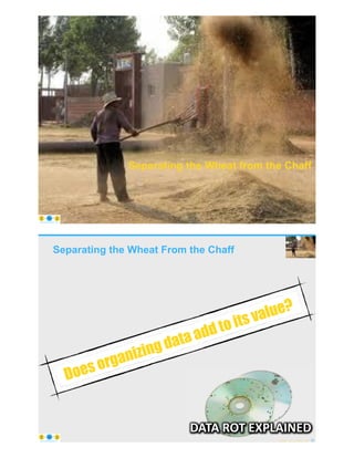 © Copyright 2022 by Peter Aiken Slide # 61
https://anythingawesome.com
Separating the Wheat from the Chaff
Separating the Wheat From the Chaff
© Copyright 2022 by Peter Aiken Slide # 62
https://anythingawesome.com
Does organizing data add to its value?
 