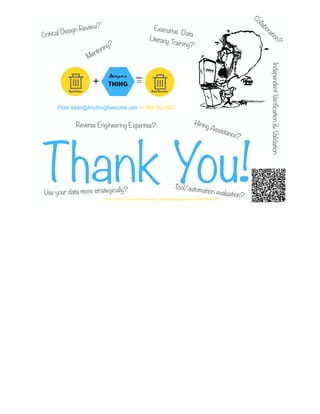 Peter.Aiken@AnythingAwesome.com +1.804.382.5957
Thank You!© Copyright 2022 by Peter Aiken Slide # 95
Book a call with Peter to discuss anything - https://anythingawesome.com/OfficeHours.html
Critical Design Review?
Hiring Assistance?
Reverse Engineering Expertise?
Executive Data
Literacy Training?
Mentoring?
Tool/automation evaluation?
Use your data more strategically?
Independent
Verification
&
Validation
Collaboration?
 