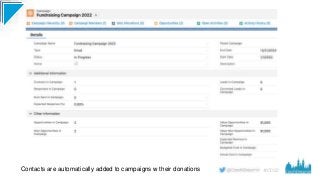 #CD22
Contacts are automatically added to campaigns w their donations
 