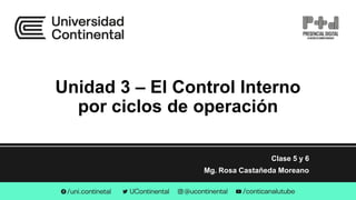 Unidad 3 – El Control Interno
por ciclos de operación
Clase 5 y 6
Mg. Rosa Castañeda Moreano
 