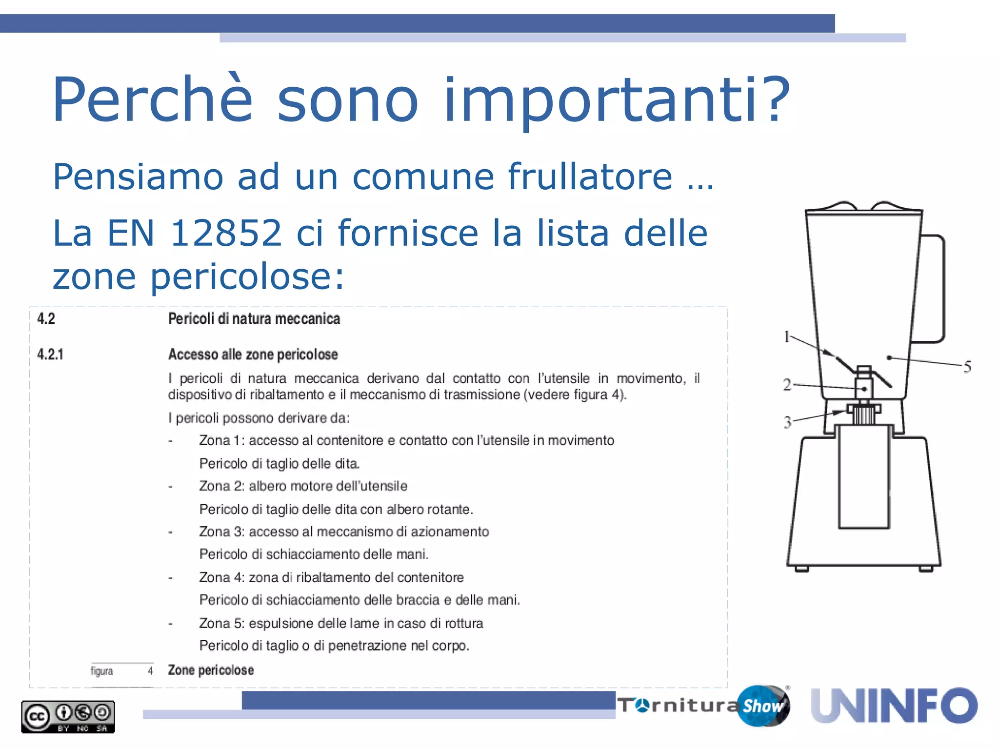 Pensiamo ad un comune frullatore …
La EN 12852 ci fornisce la lista delle
zone pericolose:
Perchè sono importanti?
 