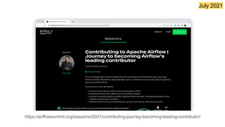 July 2021
https://airflowsummit.org/sessions/2021/contributing-journey-becoming-leading-contributor/
2021
 