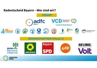 TRÄGER
BÜNDNISPARTNER (Phase 1)
Radentscheid Bayern – Wer sind wir?
 