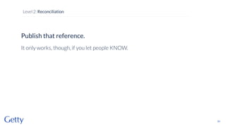 Publish that reference.
It only works, though, if you let people KNOW.
63
Level 2: Reconciliation
 