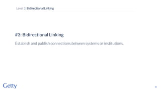 #3: Bidirectional Linking
Establish and publish connections between systems or institutions.
65
Level 3: Bidirectional Linking
 