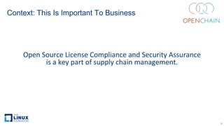 Context: This Is Important To Business
8
Open Source License Compliance and Security Assurance
is a key part of supply chain management.
 