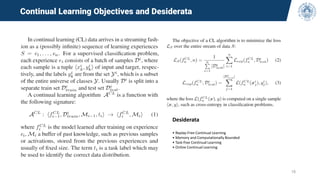 18
Continual Learning Objectives and Desiderata
Desiderata
• Replay-Free Continual Learning
• Memory and Computationally Bounded
• Task-free Continual Learning
• Online Continual Learning
 