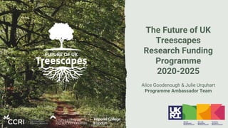 The Future of UK
Treescapes
Research Funding
Programme
2020-2025
Alice Goodenough & Julie Urquhart
Programme Ambassador Team
 