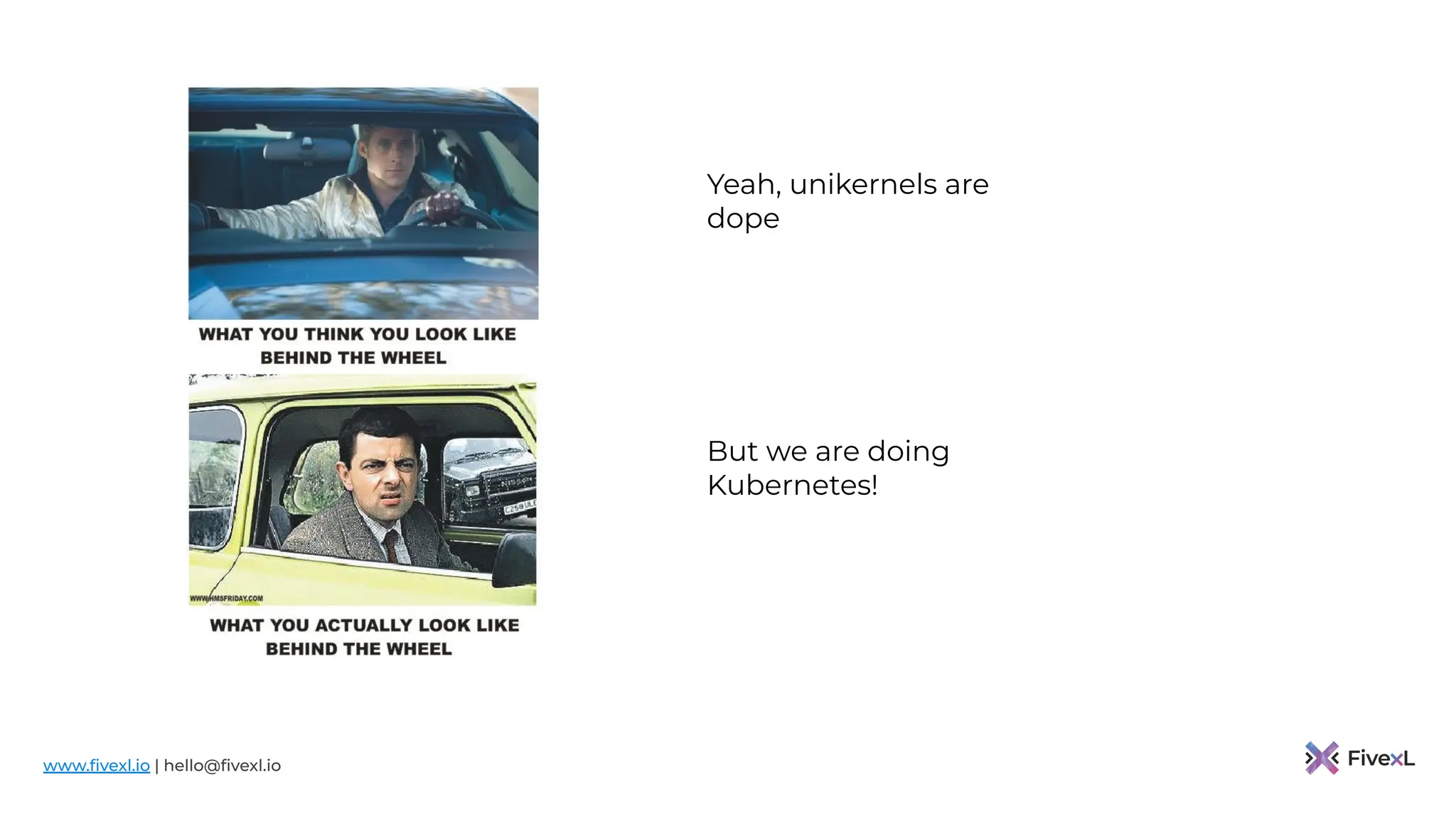 www.ﬁvexl.io | hello@ﬁvexl.io
Yeah, unikernels are
dope
But we are doing
Kubernetes!
 
