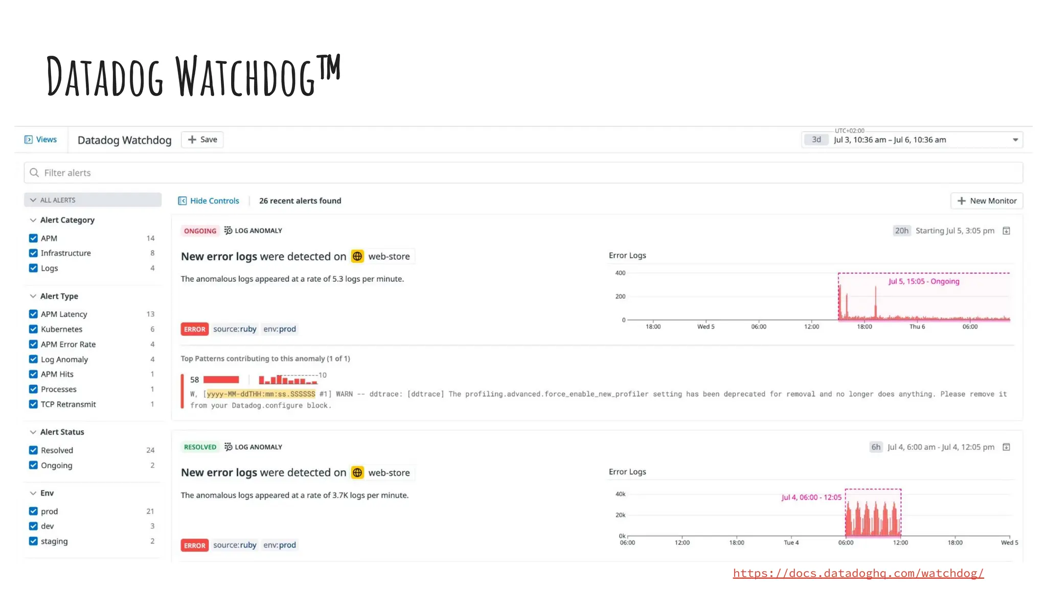 Datadog Watchdog™
https://docs.datadoghq.com/watchdog/
 