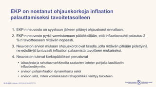 | Julkinen | SP/FIVA-EI RAJOITETTU
EKP on nostanut ohjauskorkoja inflaation
palauttamiseksi tavoitetasolleen
1. EKP:n neuv...