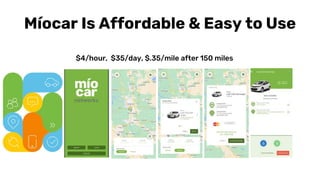 or key fob
AFILIACIÓN
Míocar Is Affordable & Easy to Use
$4/hour, $35/day, $.35/mile after 150 miles
 
