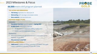 2023 Milestones & Focus
11
TSX LISTING AND REBRANDING
▷ TSX listing expected on or about Jan 23
▷ Rebranding with new logos and project names
▷ New website to be launched soon
NOVADOR PROJECT PLANS
Exploration
▷ Pascalis & Courvan resource update in Spring 2023
▷ 53,000-metre drill program planned
▷ 38,000 metres in expansion drilling, 5 drills active
▷ 15,000 metres in exploration drilling
Development
▷ Advanced metallurgical, geotechnical work in preparation of Pre-
Feasibility Study (“PFS”)
▷ PFS expected in H2/2023
DETOUR QUEBEC PROJECT
▷ 7000-metre in follow up drilling, including on Le Peltrie 2022 gold-
copper-molybdenum discovery, in June with 2 drills.
60,000-metre drill program planned
 