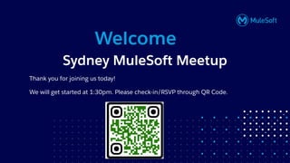 All contents © MuleSoft, LLC
Sydney MuleSoft Meetup
Thank you for joining us today!
We will get started at 1:30pm. Please check-in/RSVP through QR Code.
Welcome
 